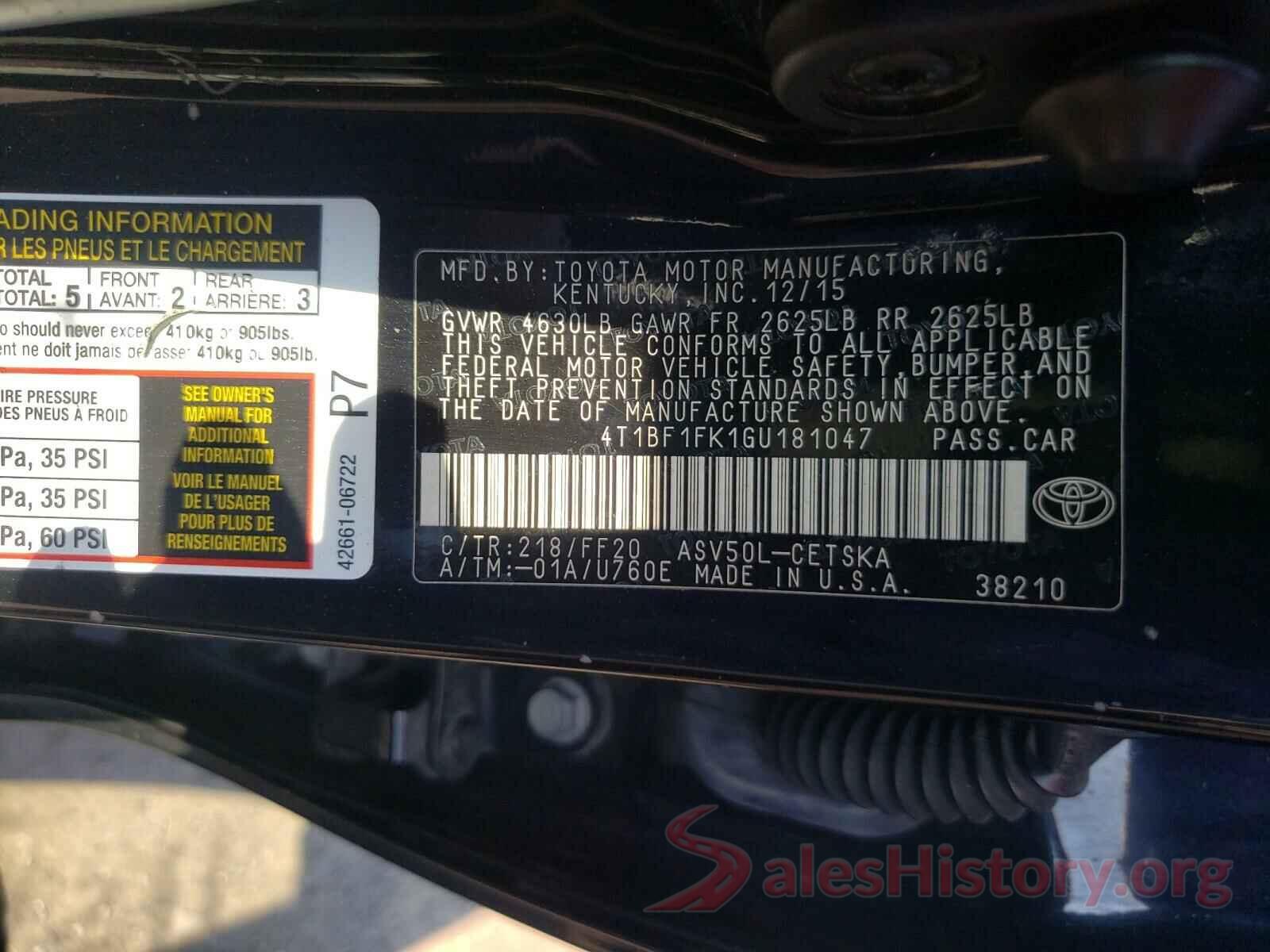 4T1BF1FK1GU181047 2016 TOYOTA CAMRY