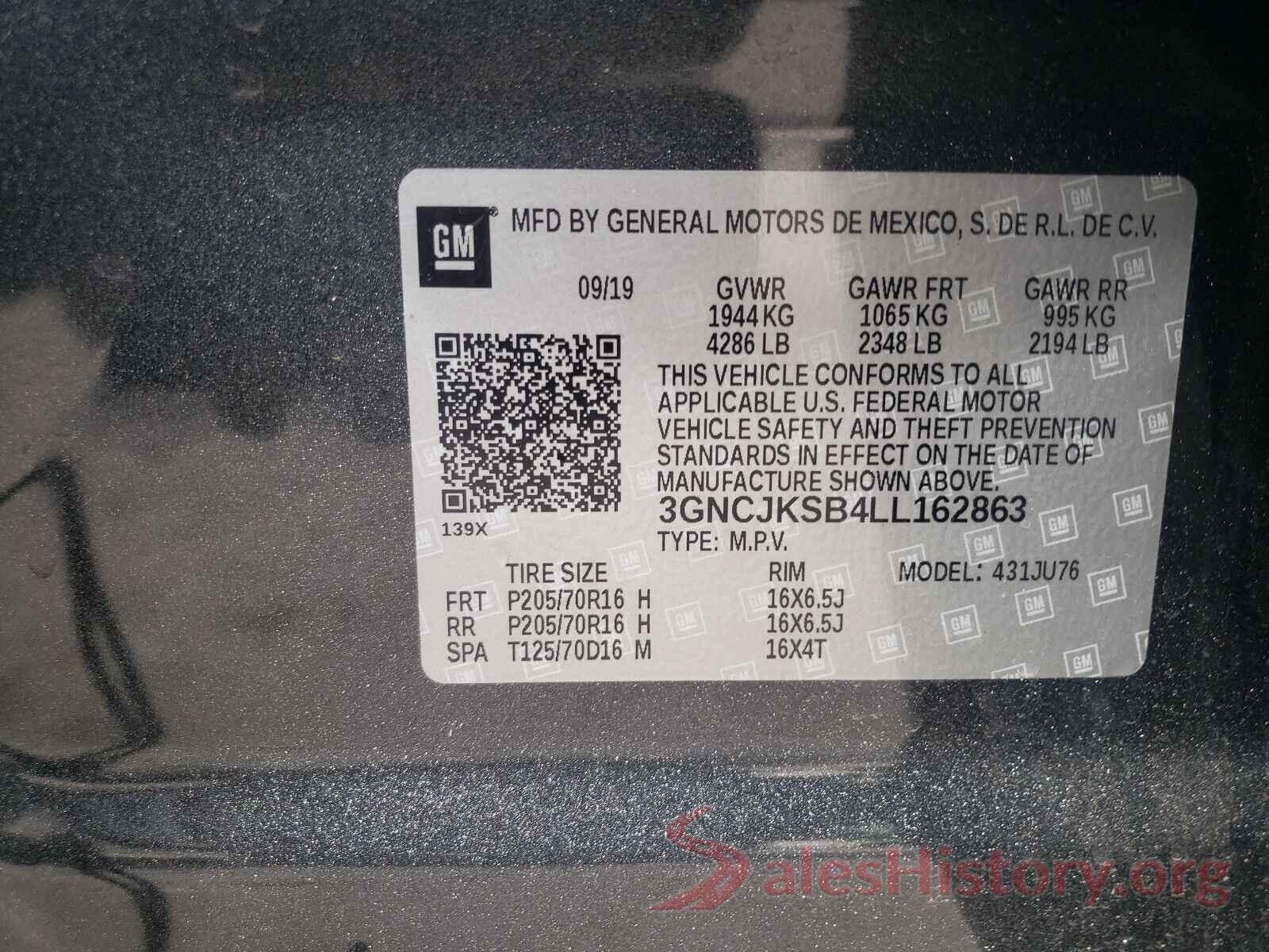 3GNCJKSB4LL162863 2020 CHEVROLET TRAX