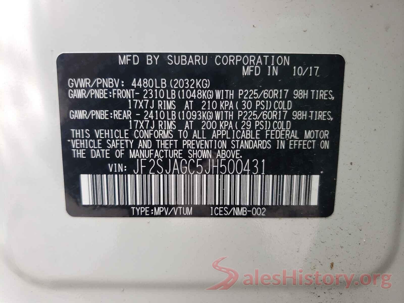 JF2SJAGC5JH500431 2018 SUBARU FORESTER