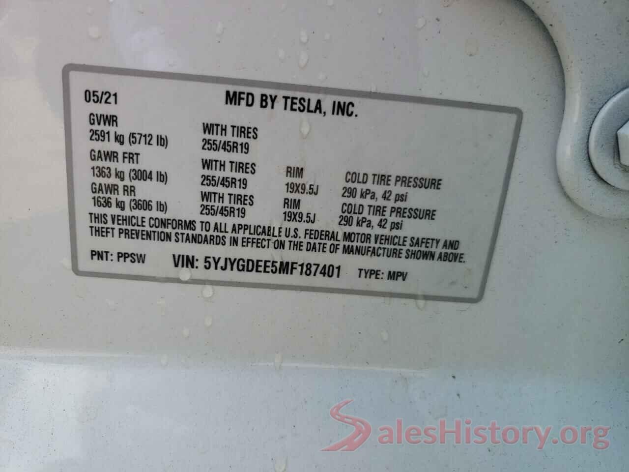 5YJYGDEE5MF187401 2021 TESLA MODEL Y