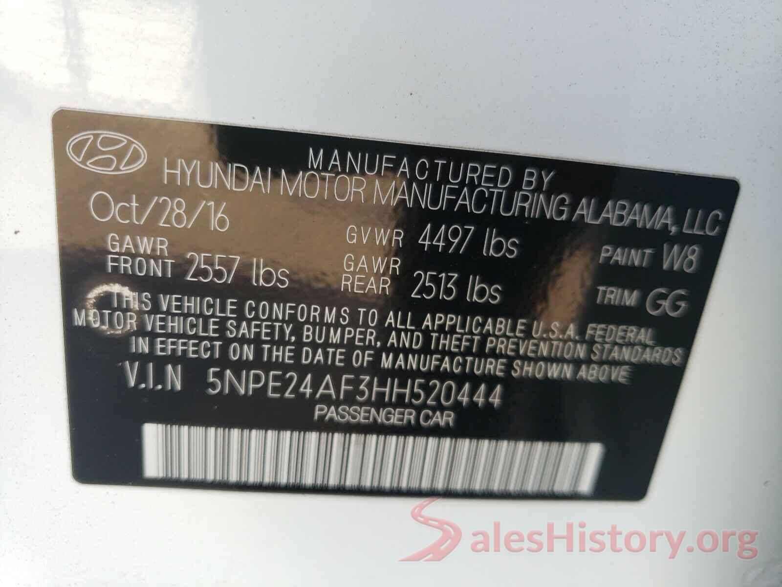 5NPE24AF3HH520444 2017 HYUNDAI SONATA