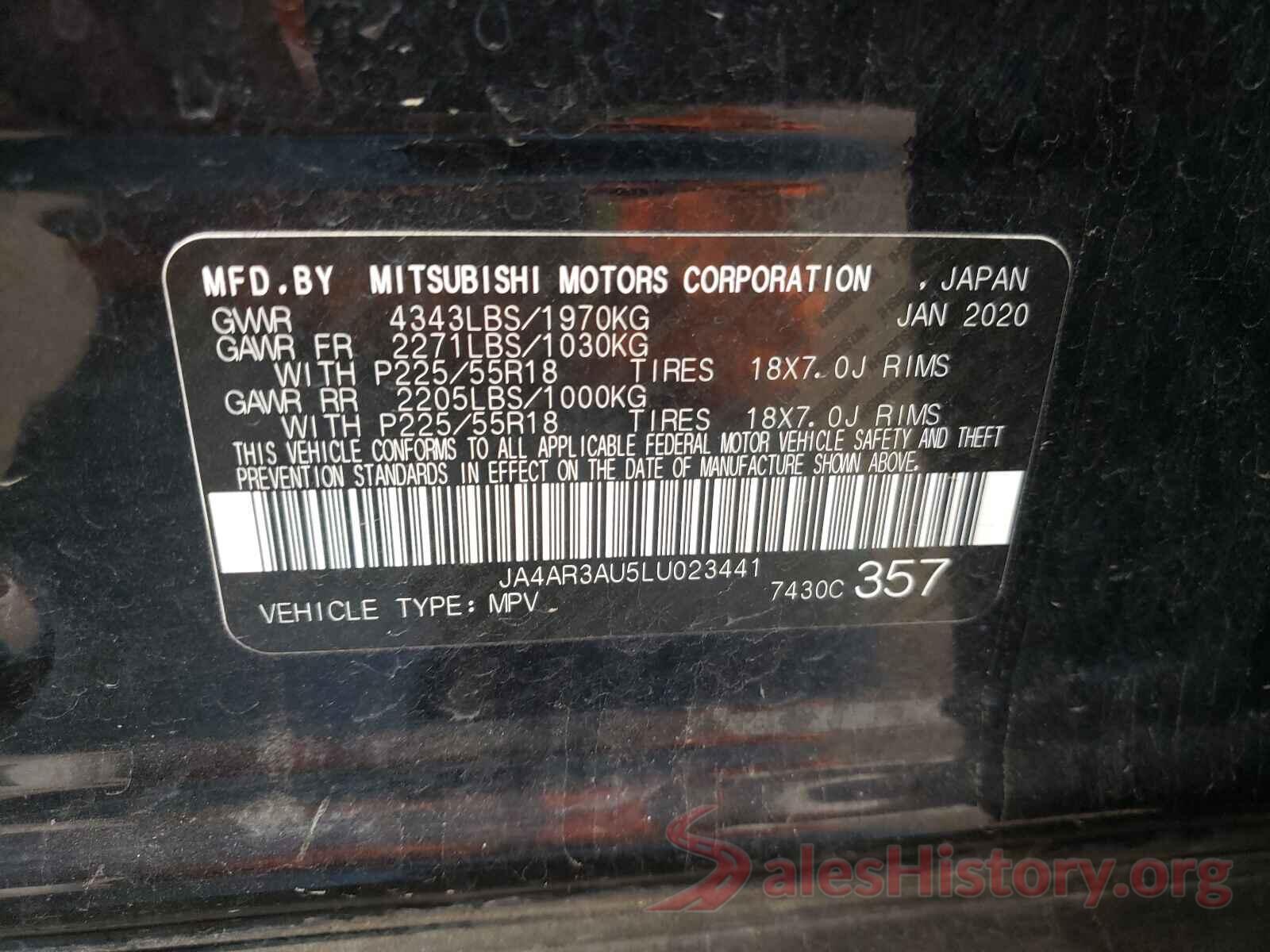 JA4AR3AU5LU023441 2020 MITSUBISHI OUTLANDER