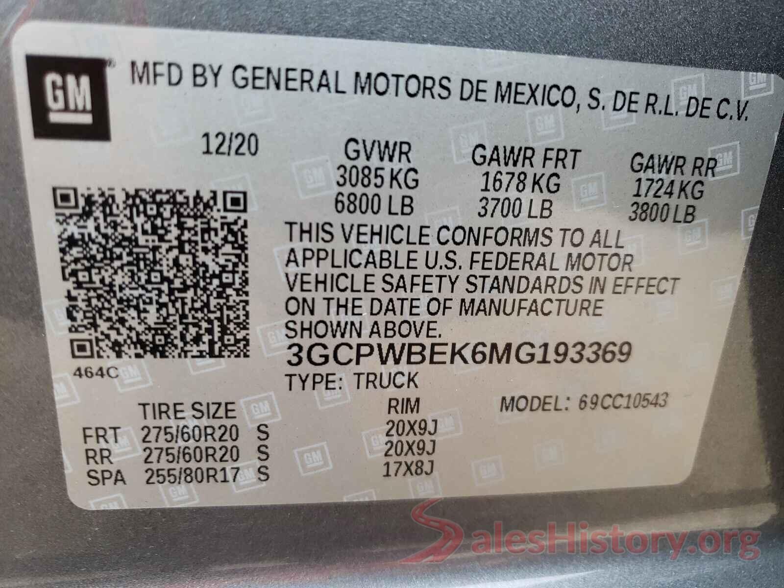 3GCPWBEK6MG193369 2021 CHEVROLET SILVERADO