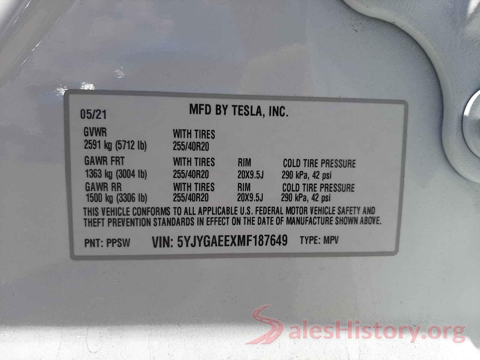 5YJYGAEEXMF187649 2021 TESLA MODEL Y