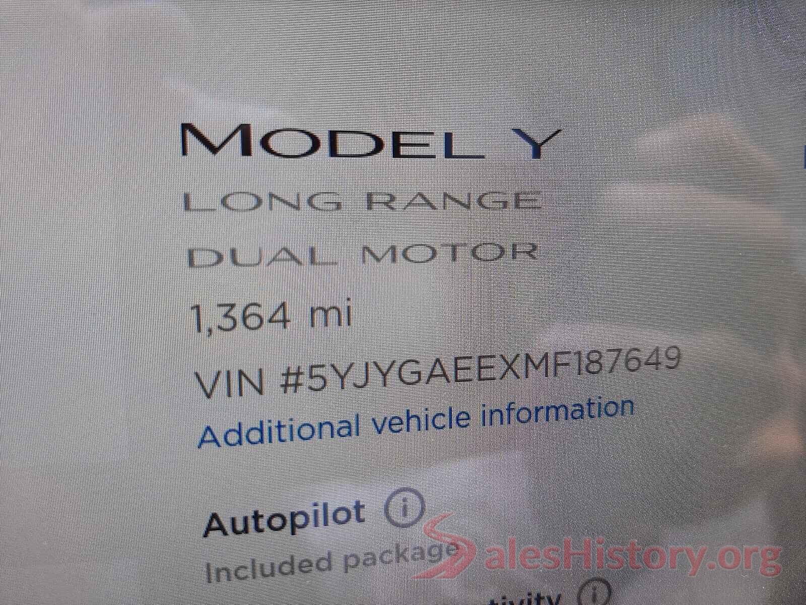 5YJYGAEEXMF187649 2021 TESLA MODEL Y