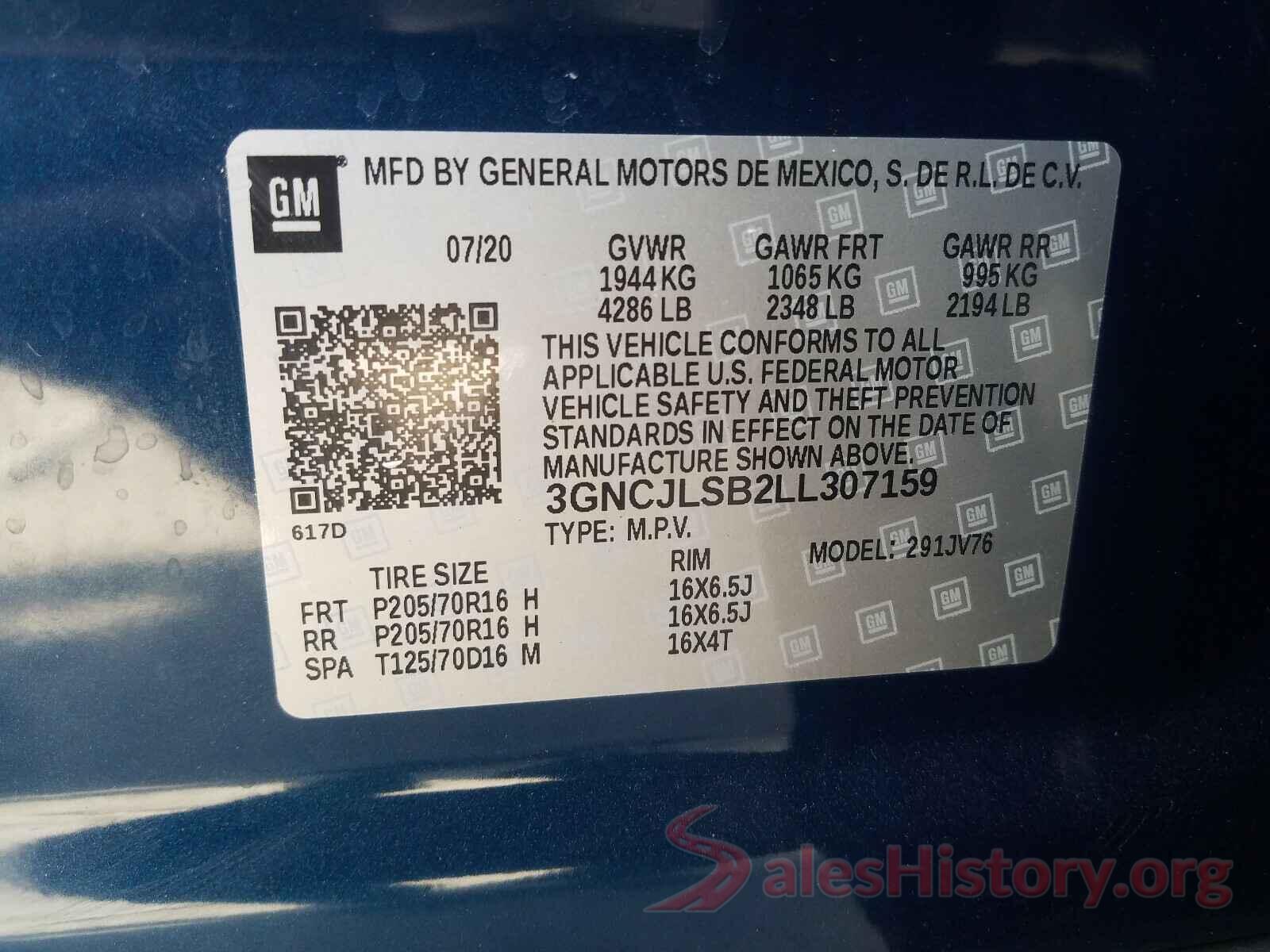 3GNCJLSB2LL307159 2020 CHEVROLET TRAX