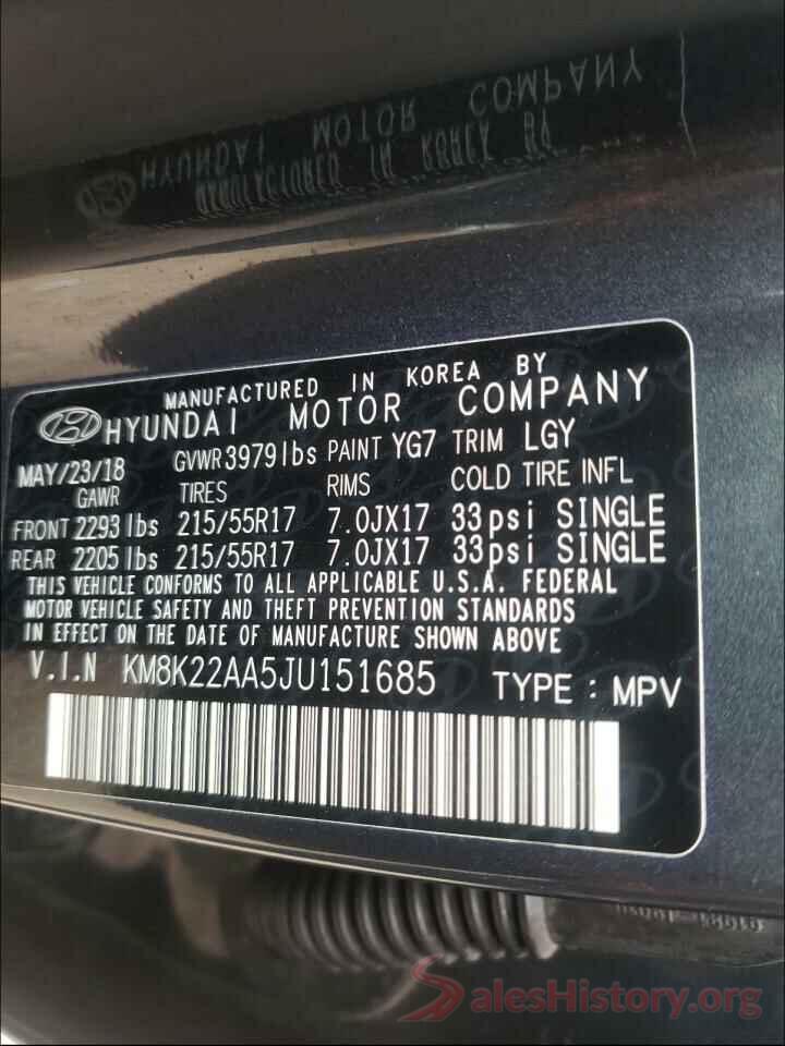 KM8K22AA5JU151685 2018 HYUNDAI KONA