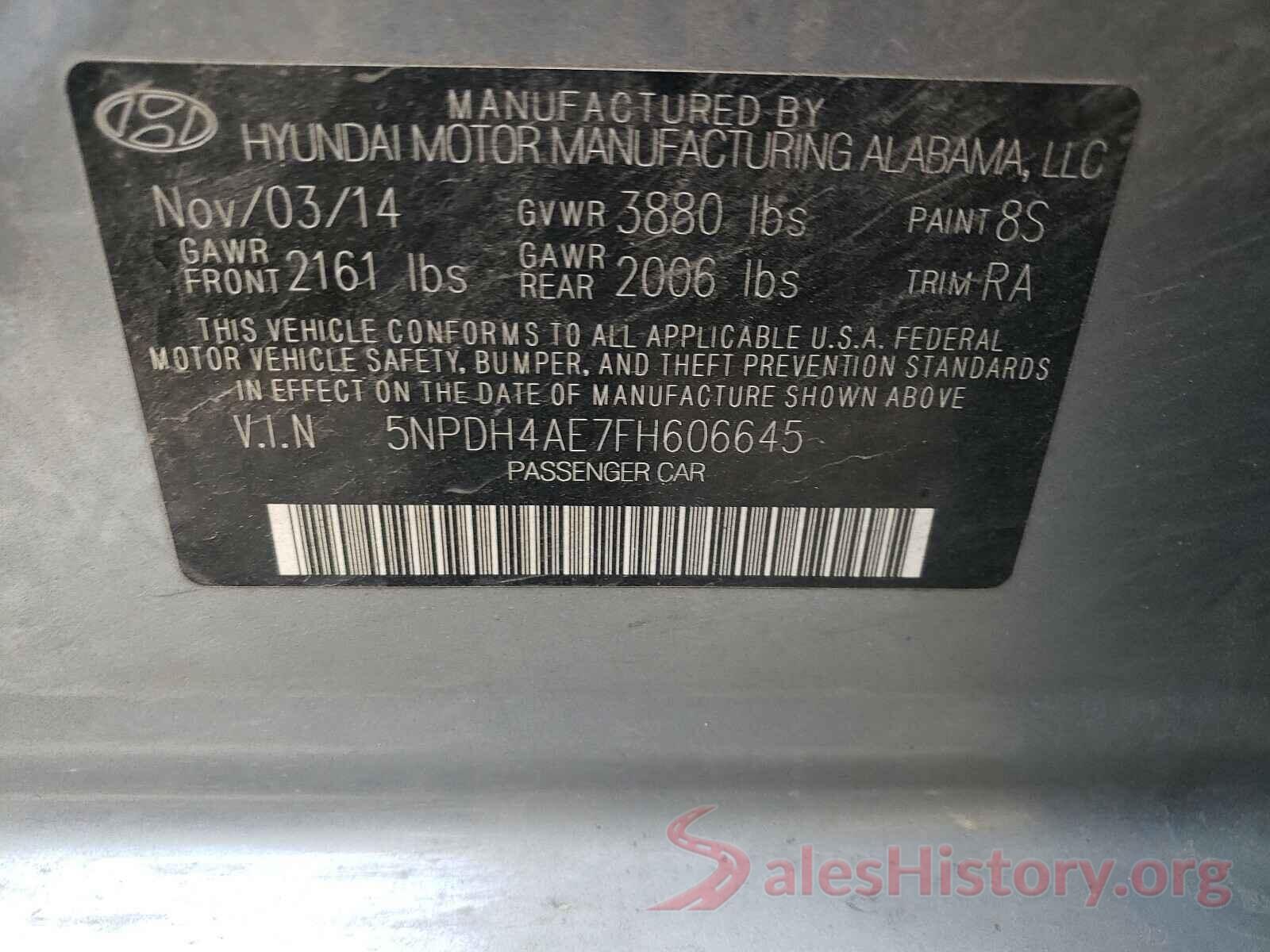 5NPDH4AE7FH606645 2015 HYUNDAI ELANTRA