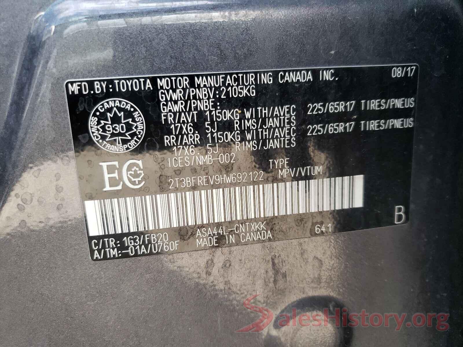 2T3BFREV9HW692122 2017 TOYOTA RAV4