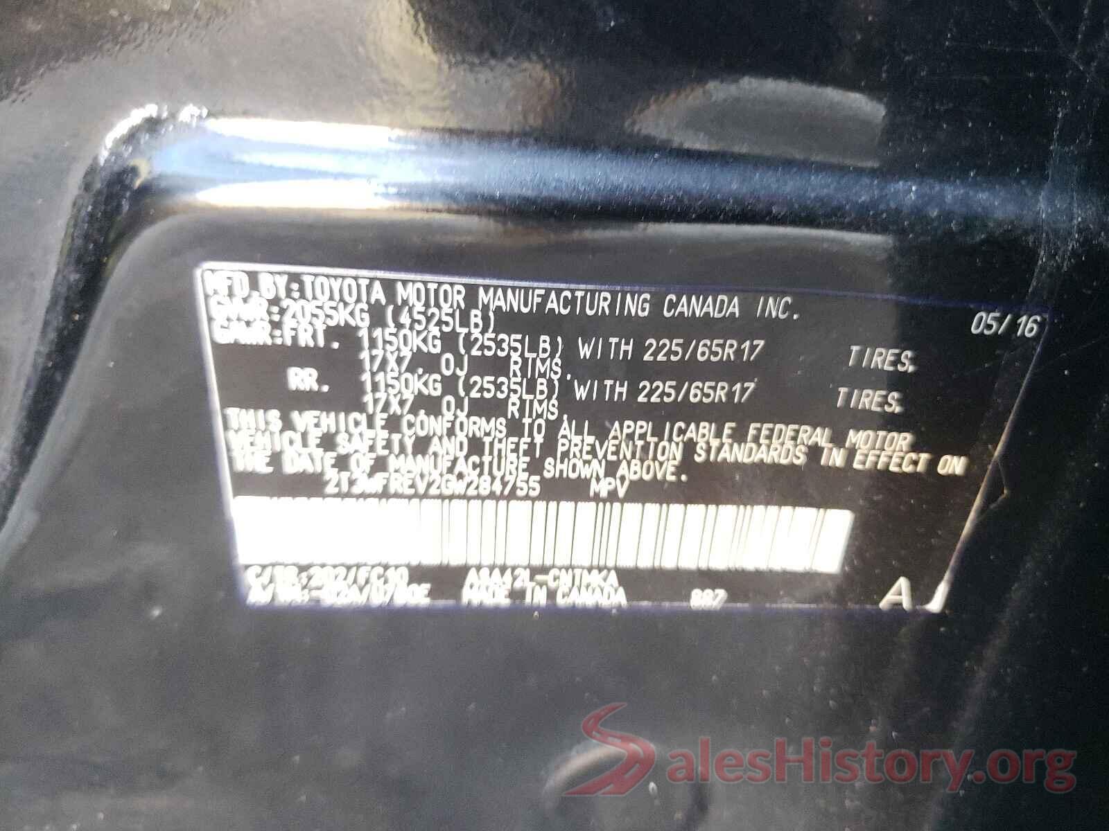 2T3WFREV2GW284755 2016 TOYOTA RAV4