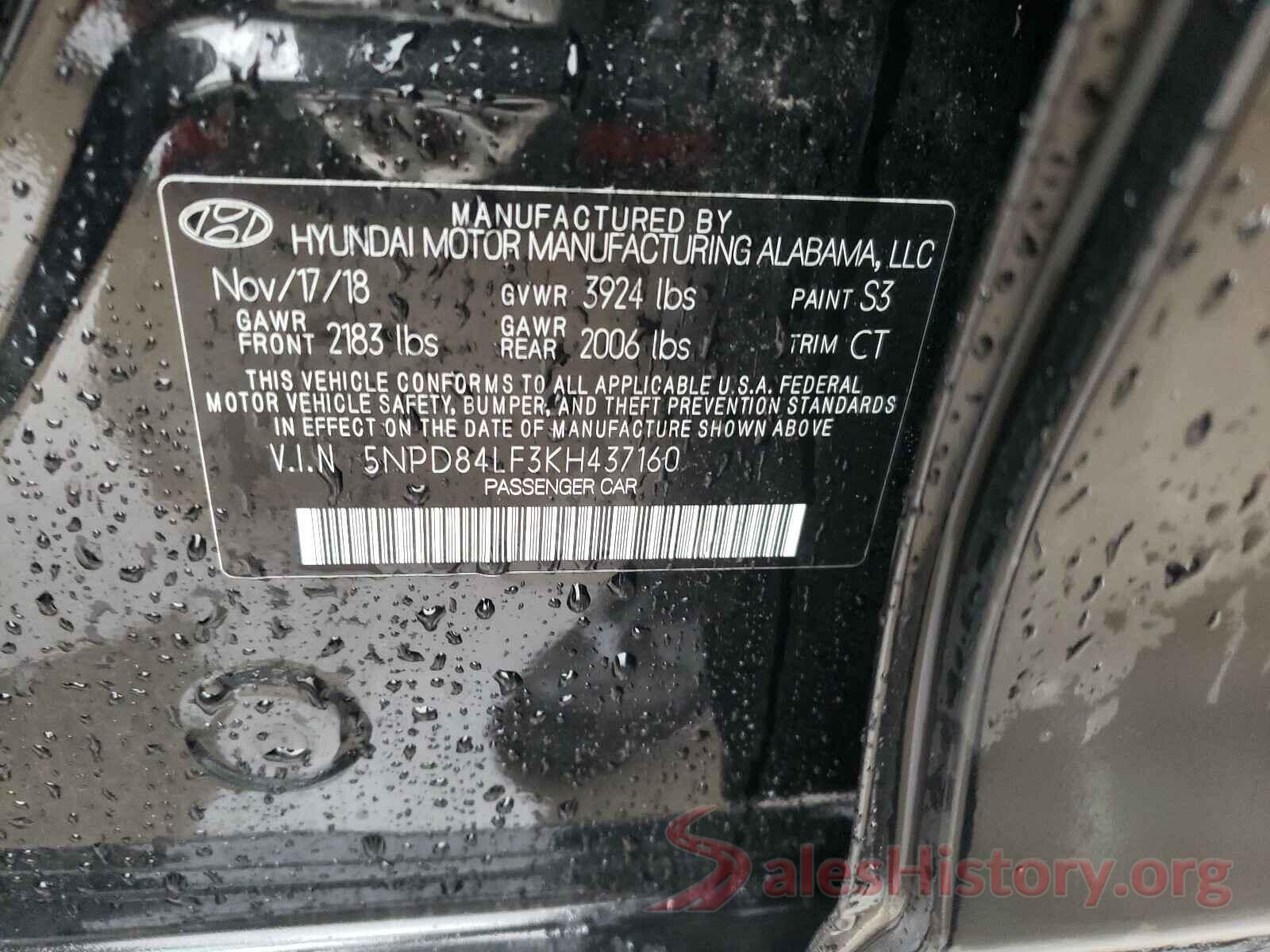 5NPD84LF3KH437160 2019 HYUNDAI ELANTRA