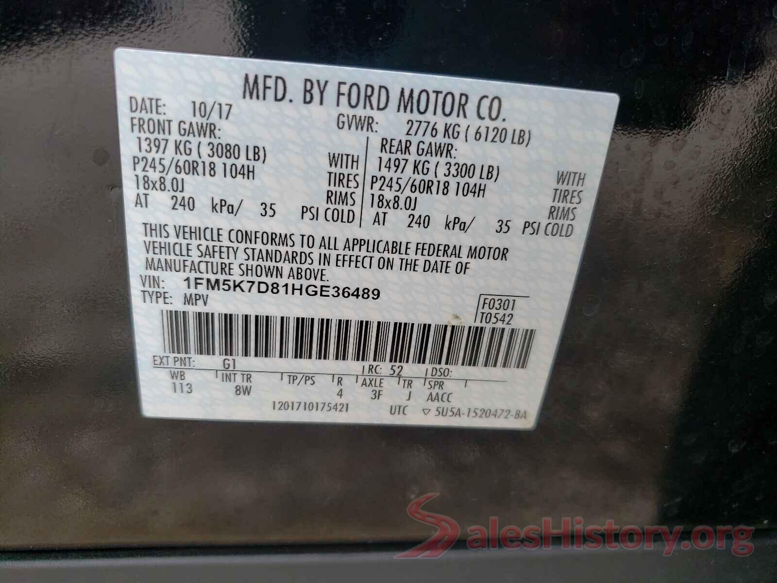 1FM5K7D81HGE36489 2017 FORD EXPLORER