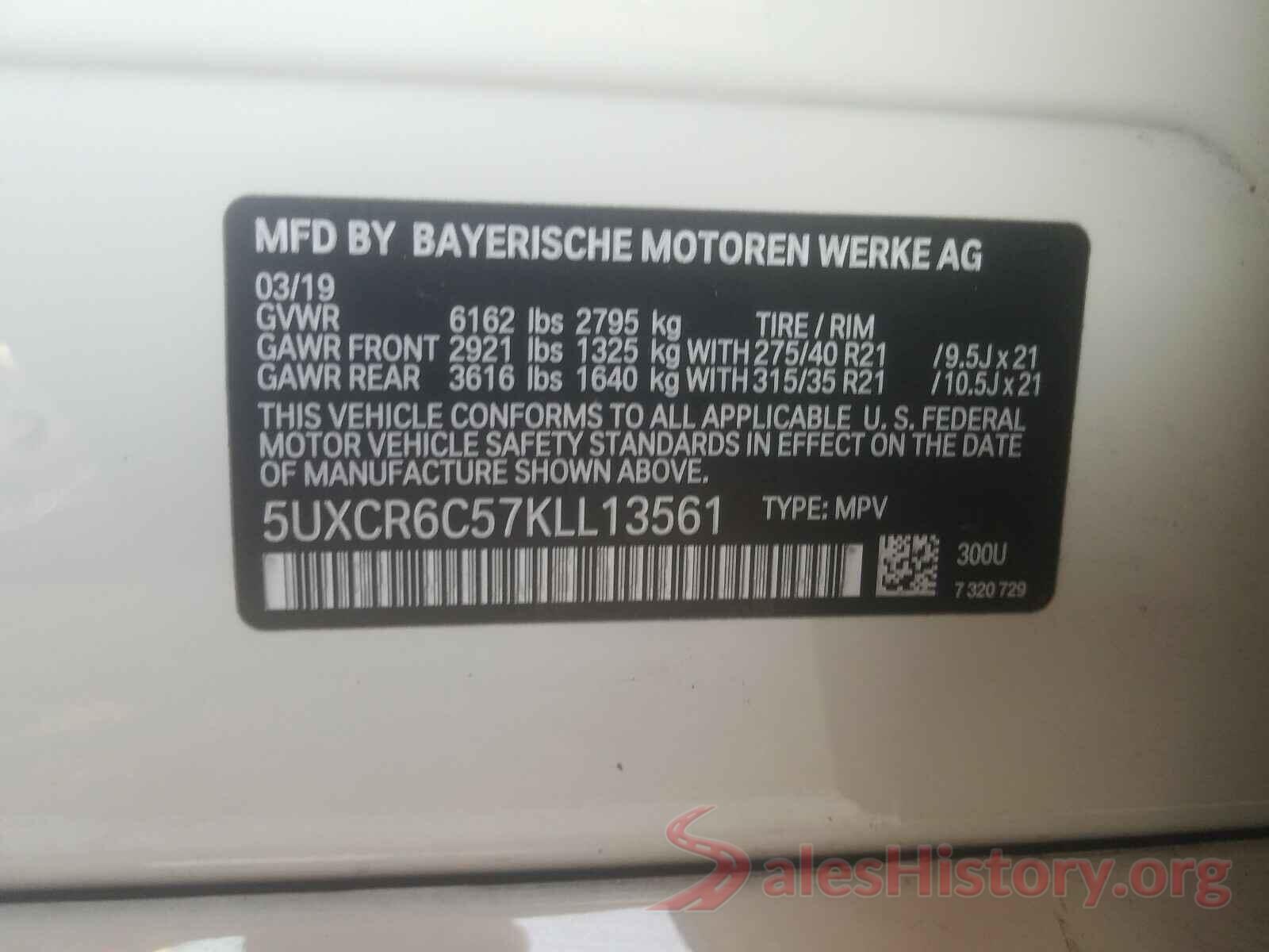 5UXCR6C57KLL13561 2019 BMW X5