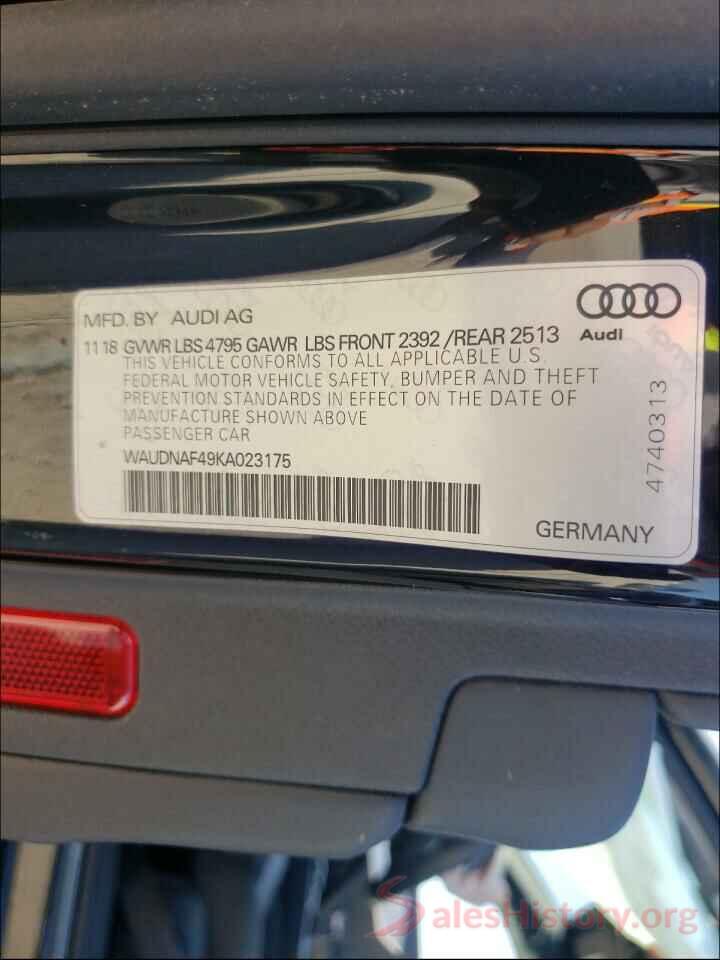 WAUDNAF49KA023175 2019 AUDI A4