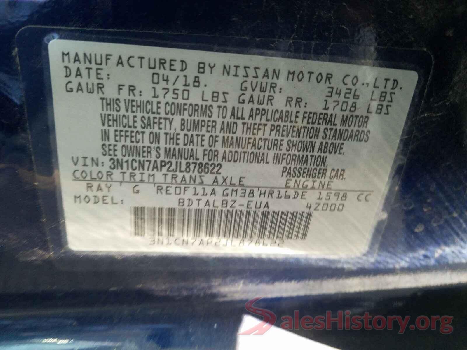 3N1CN7AP2JL878622 2018 NISSAN VERSA