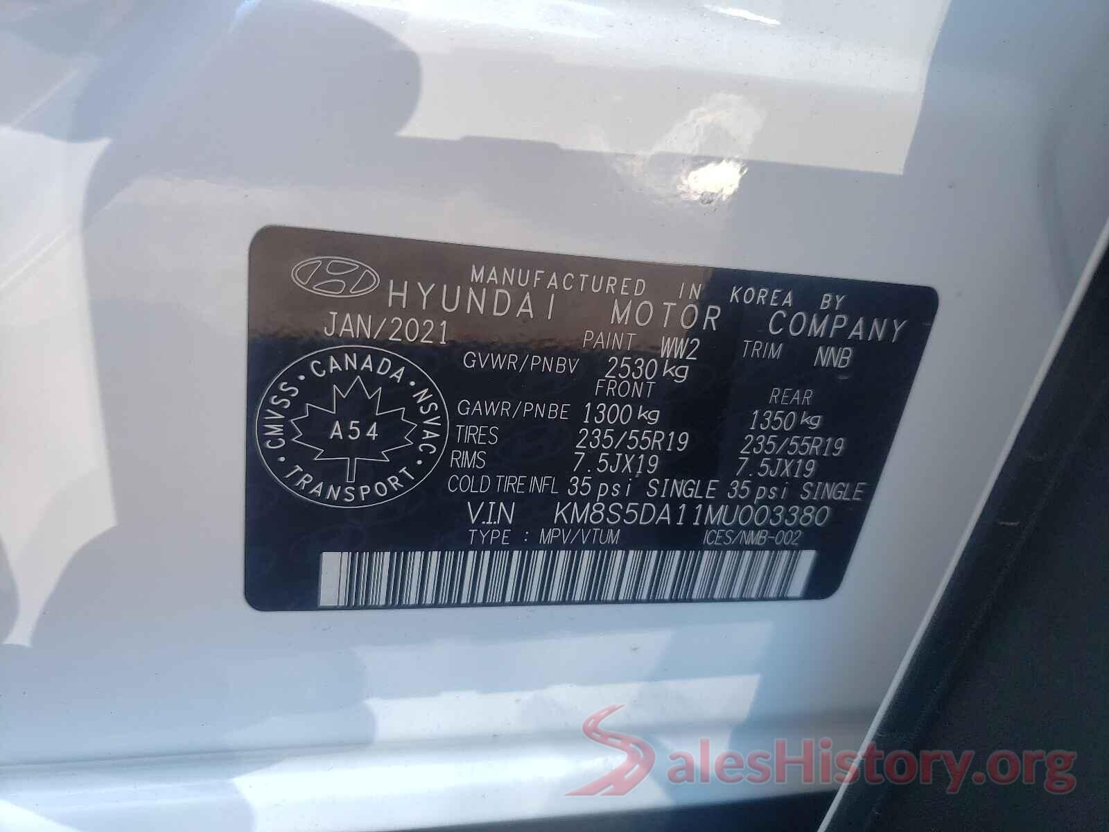 KM8S5DA11MU003380 2021 HYUNDAI SANTA FE