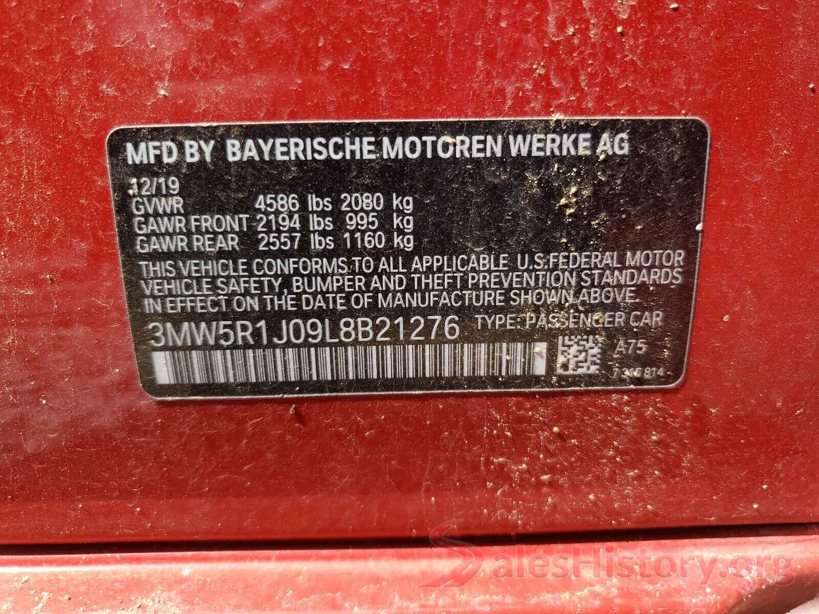 3MW5R1J09L8B21276 2020 BMW 3 SERIES