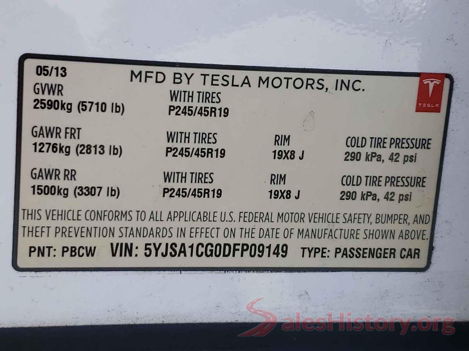 5YJSA1CG0DFP09149 2013 TESLA MODEL S