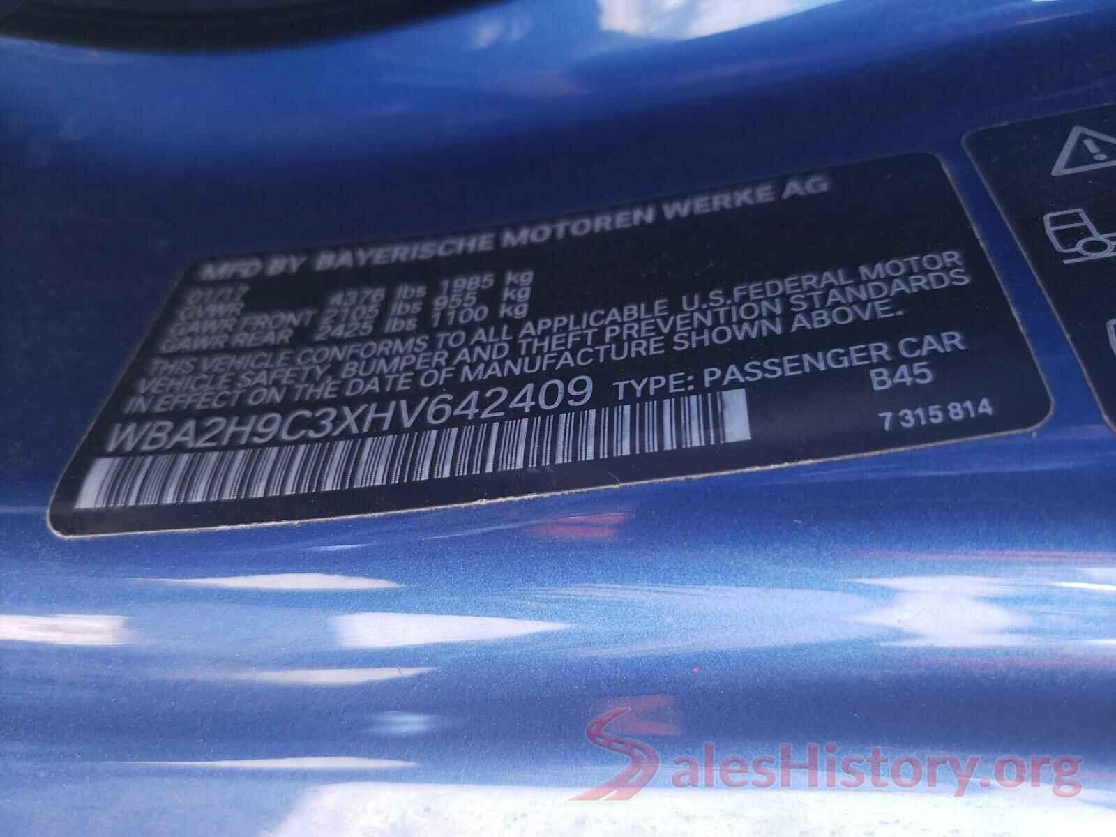 WBA2H9C3XHV642409 2017 BMW 2 SERIES