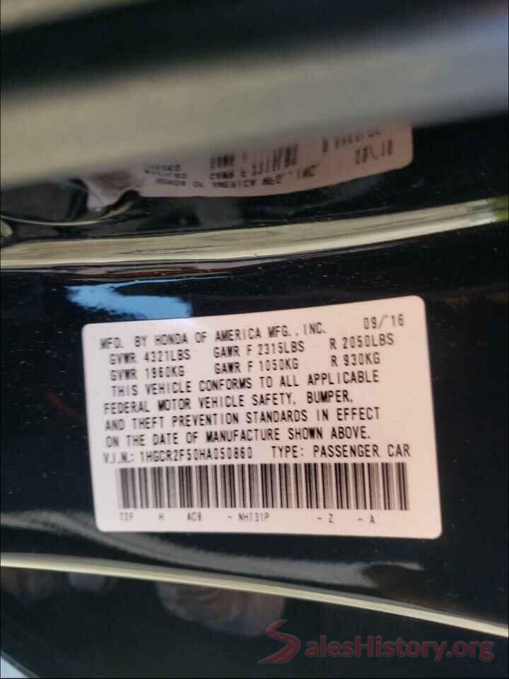 1HGCR2F50HA050860 2017 HONDA ACCORD