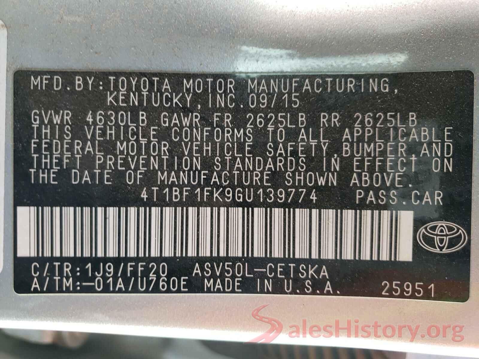 4T1BF1FK9GU139774 2016 TOYOTA CAMRY