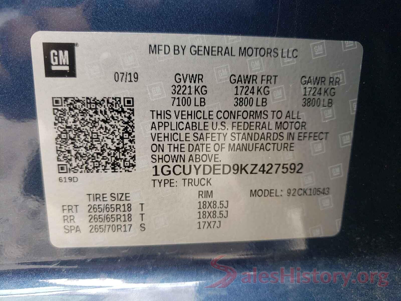 1GCUYDED9KZ427592 2019 CHEVROLET SILVERADO