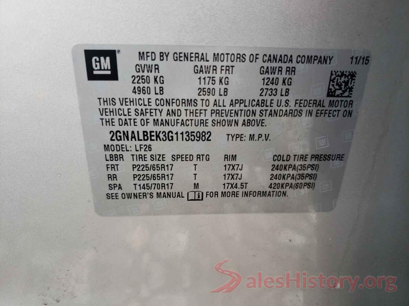 2GNALBEK3G1135982 2016 CHEVROLET EQUINOX