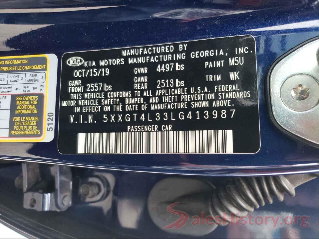 5XXGT4L33LG413987 2020 KIA OPTIMA