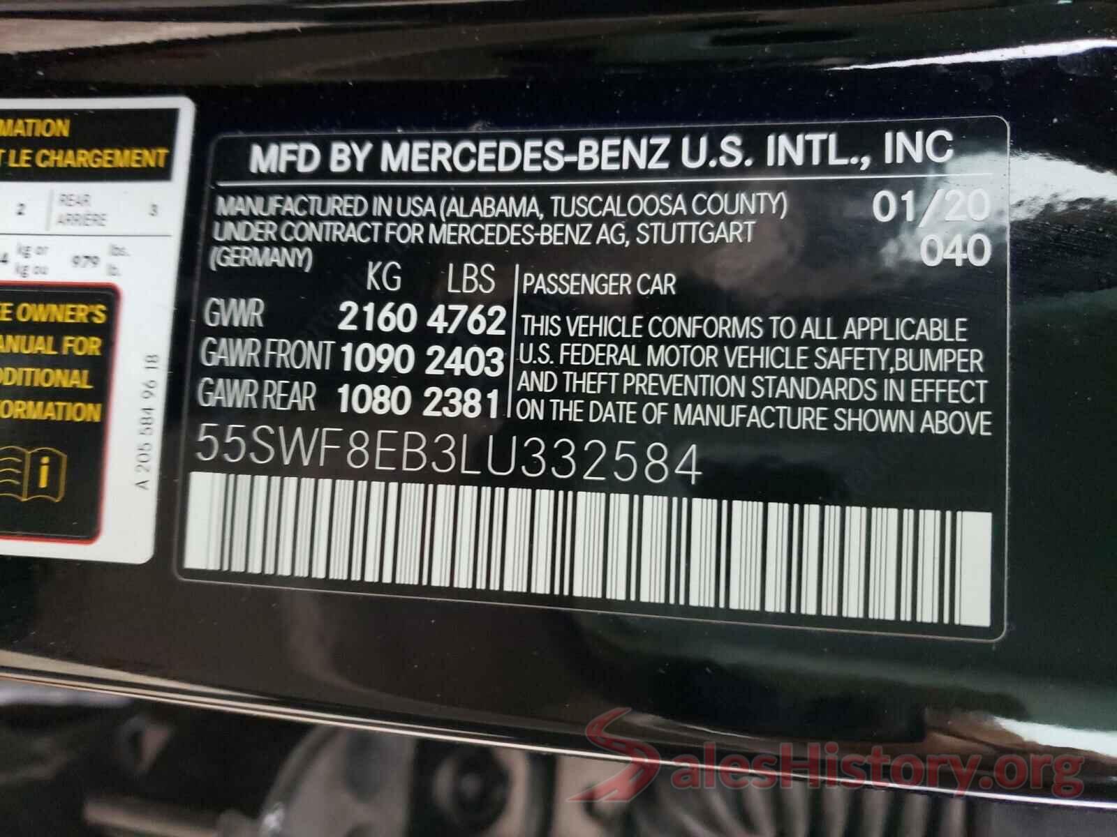 55SWF8EB3LU332584 2020 MERCEDES-BENZ C CLASS