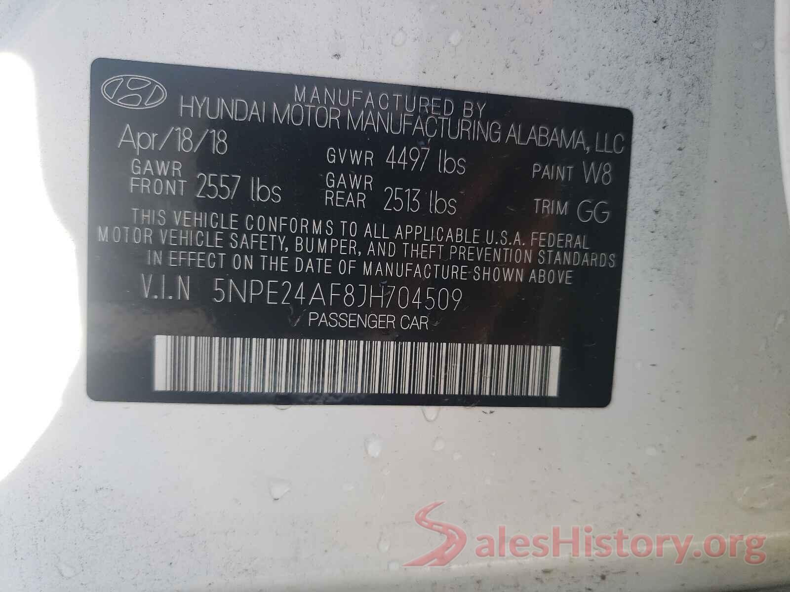 5NPE24AF8JH704509 2018 HYUNDAI SONATA