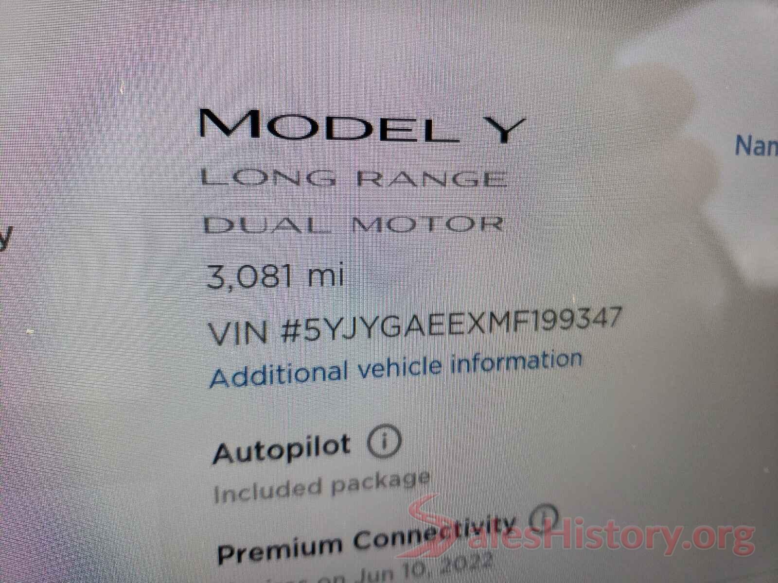 5YJYGAEEXMF199347 2021 TESLA MODEL Y