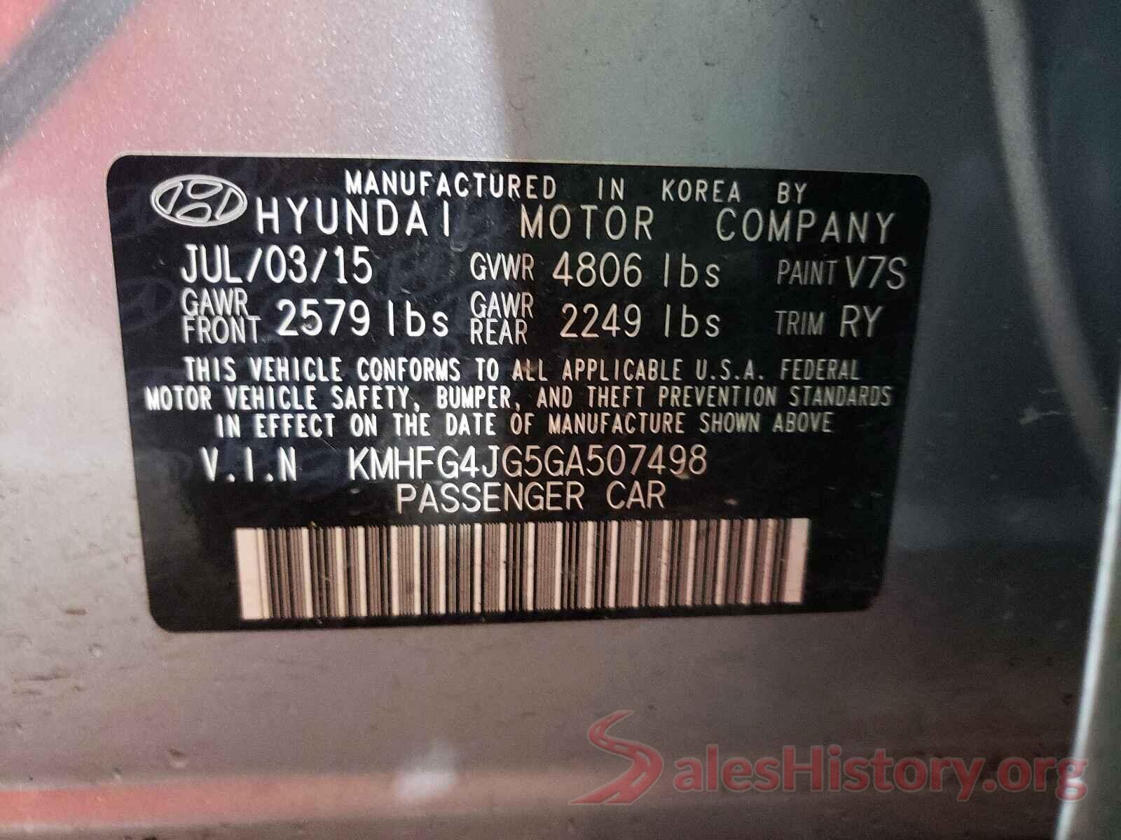 KMHFG4JG5GA507498 2016 HYUNDAI AZERA