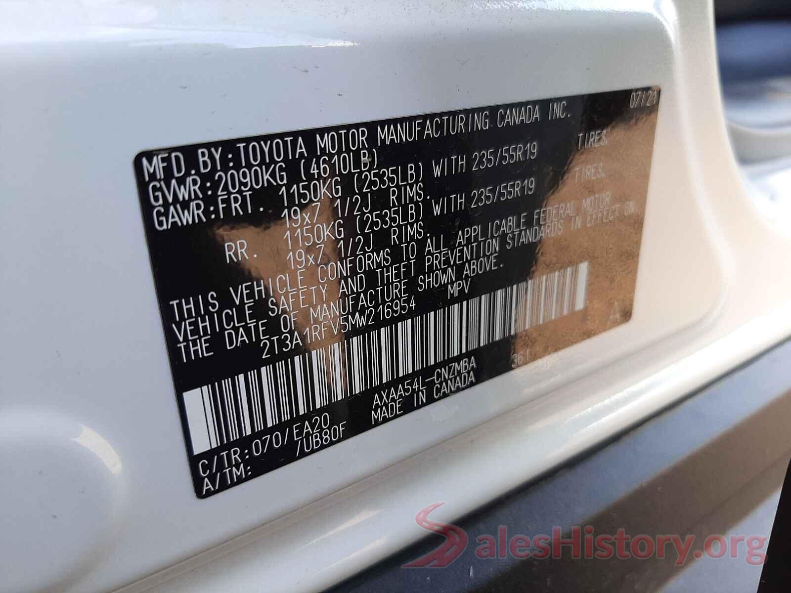 2T3A1RFV5MW216954 2021 TOYOTA RAV4