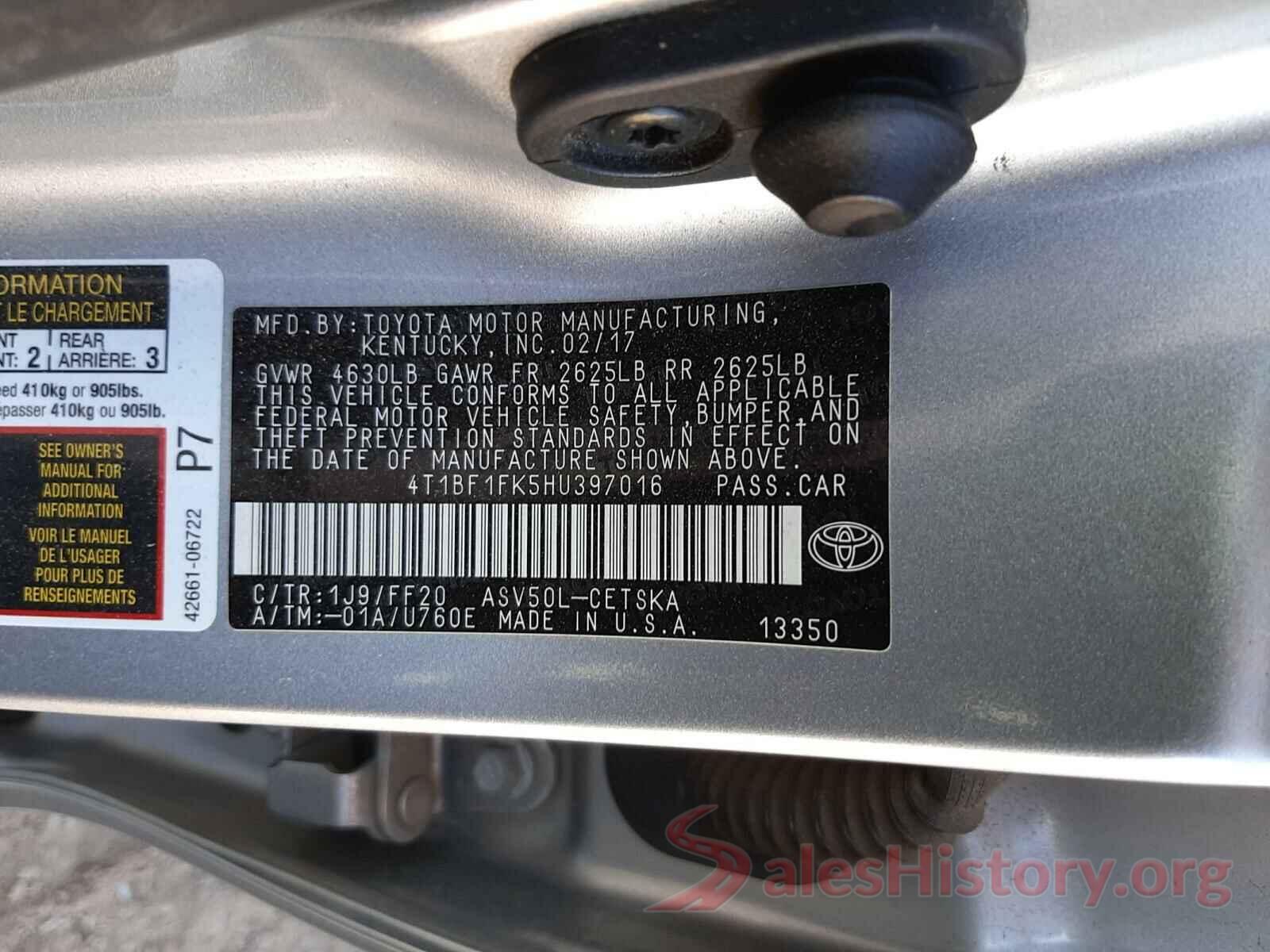 4T1BF1FK5HU397016 2017 TOYOTA CAMRY