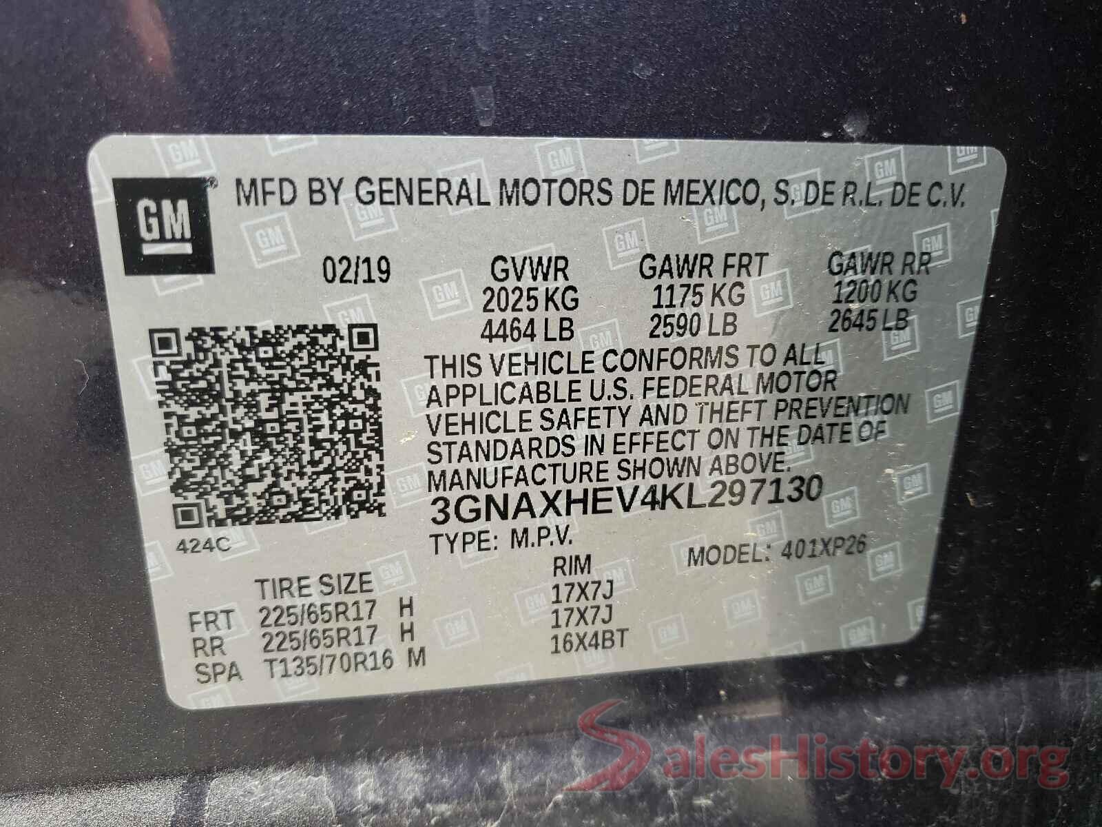 3GNAXHEV4KL297130 2019 CHEVROLET EQUINOX