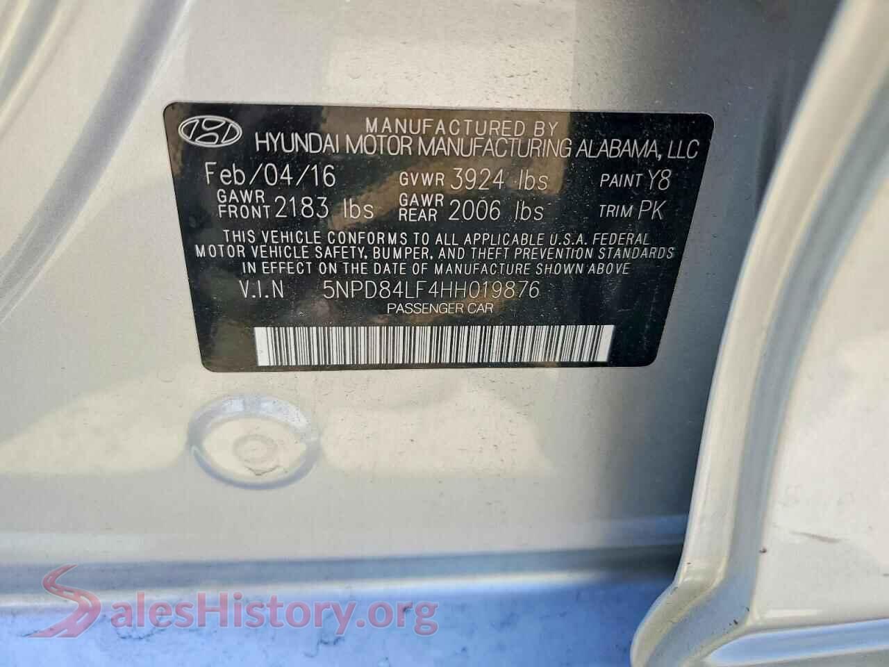 2017 HYUNDAI ELANTRA VIN 5NPD84LF4HH019876, wheel and tire
