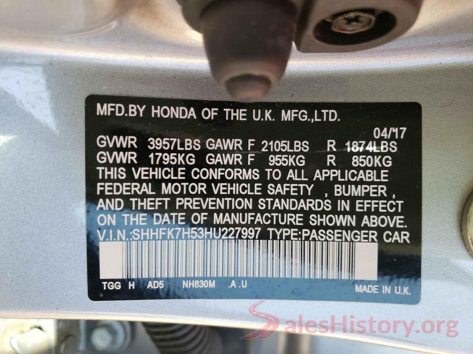 SHHFK7H53HU227997 2017 HONDA CIVIC