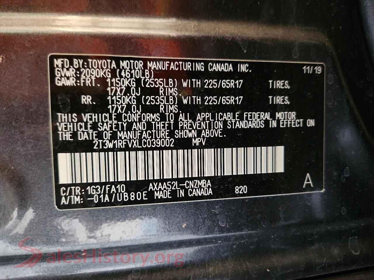 2020 TOYOTA RAV4 VIN 2T3W1RFVXLC039002, damage close-up
