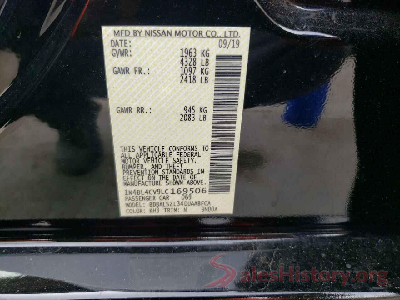 1N4BL4CV9LC169506 2020 NISSAN ALTIMA