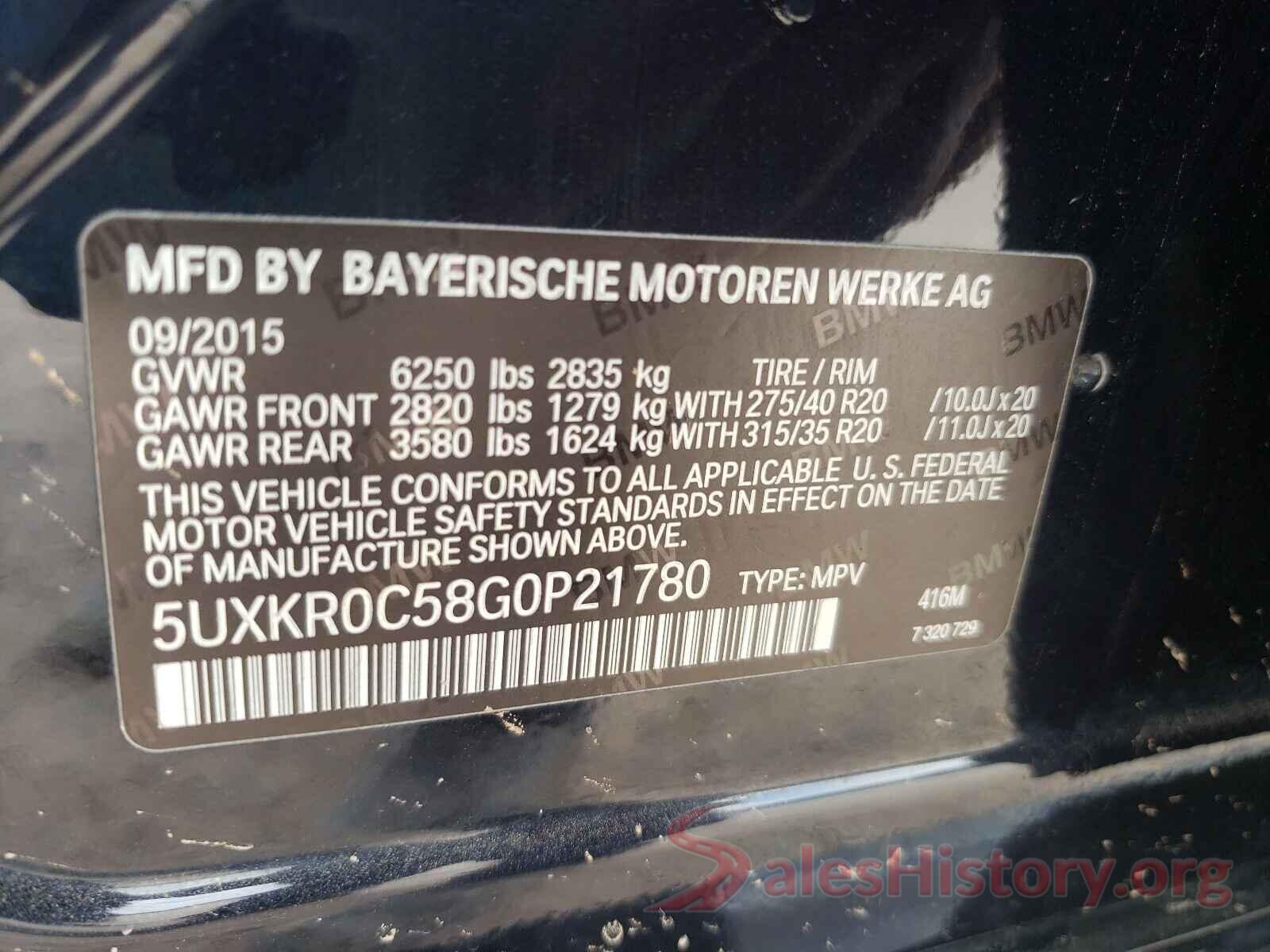 5UXKR0C58G0P21780 2016 BMW X5