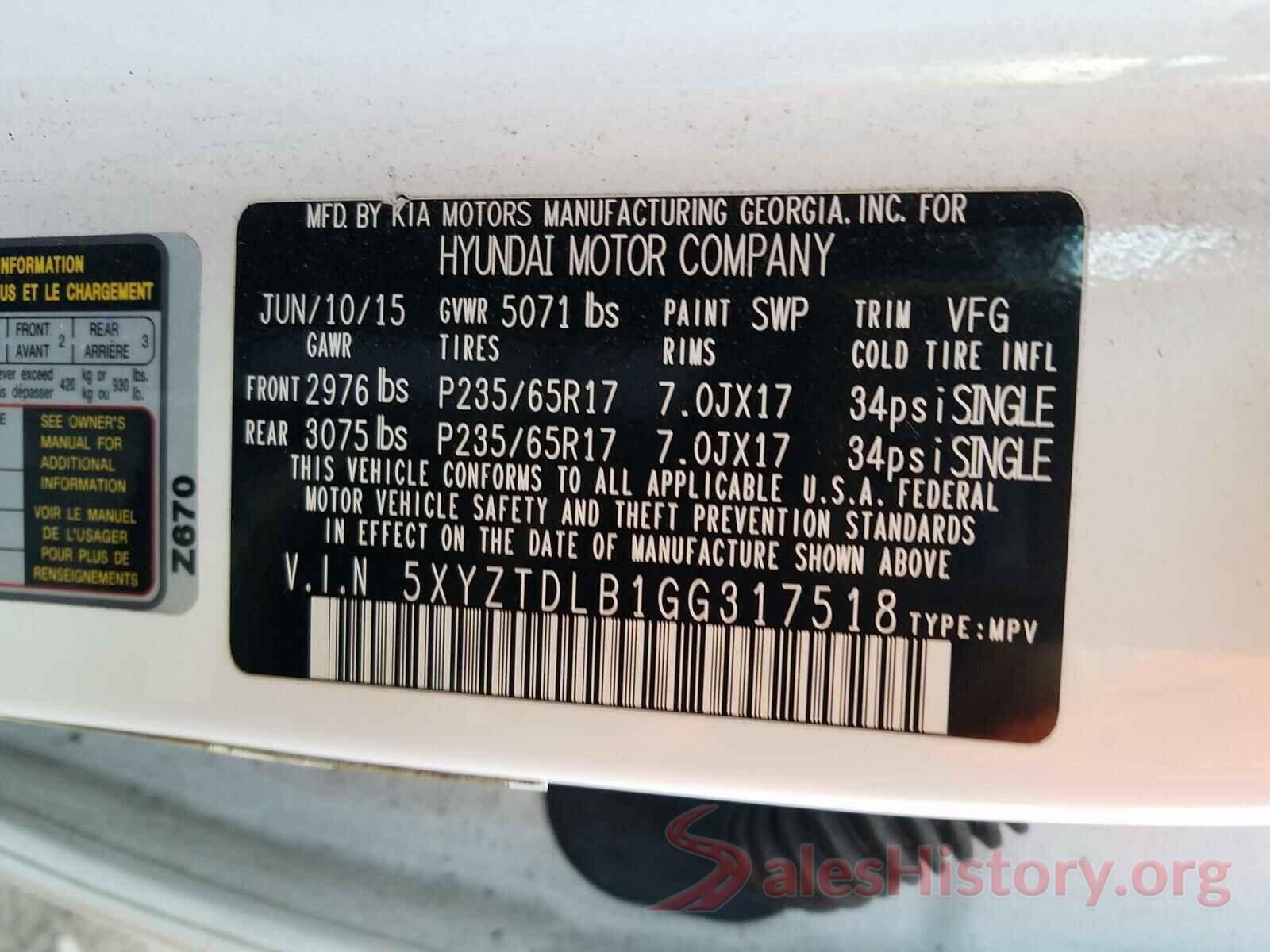 5XYZTDLB1GG317518 2016 HYUNDAI SANTA FE