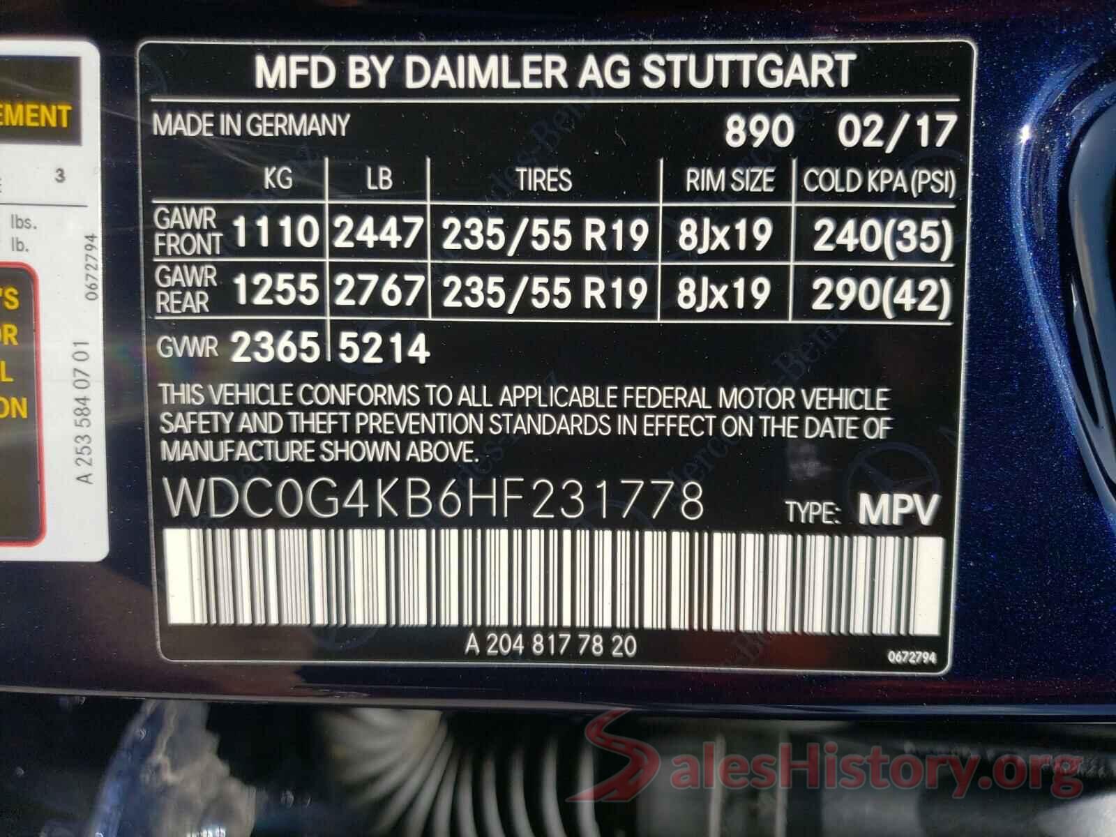 WDC0G4KB6HF231778 2017 MERCEDES-BENZ GLC-CLASS