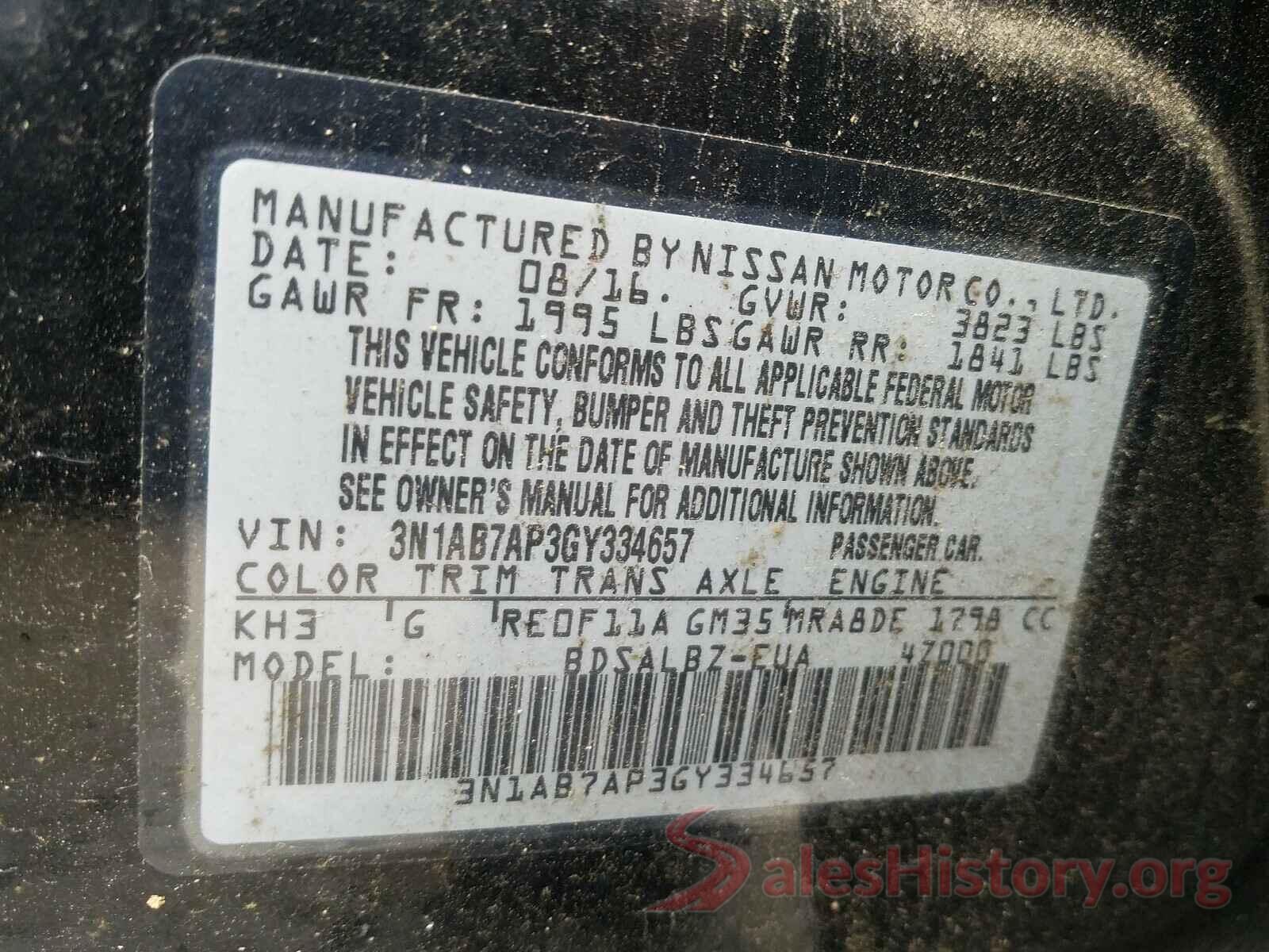 3N1AB7AP3GY334657 2016 NISSAN SENTRA