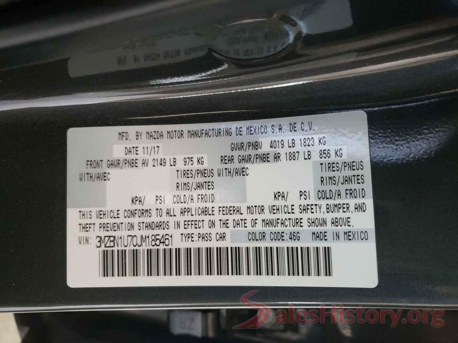 3MZBN1U70JM185461 2018 MAZDA 3