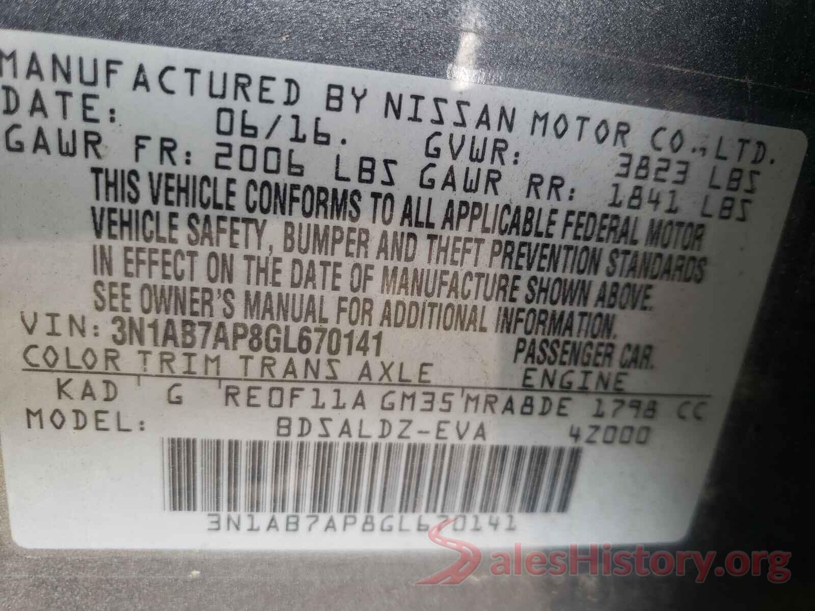 3N1AB7AP8GL670141 2016 NISSAN SENTRA