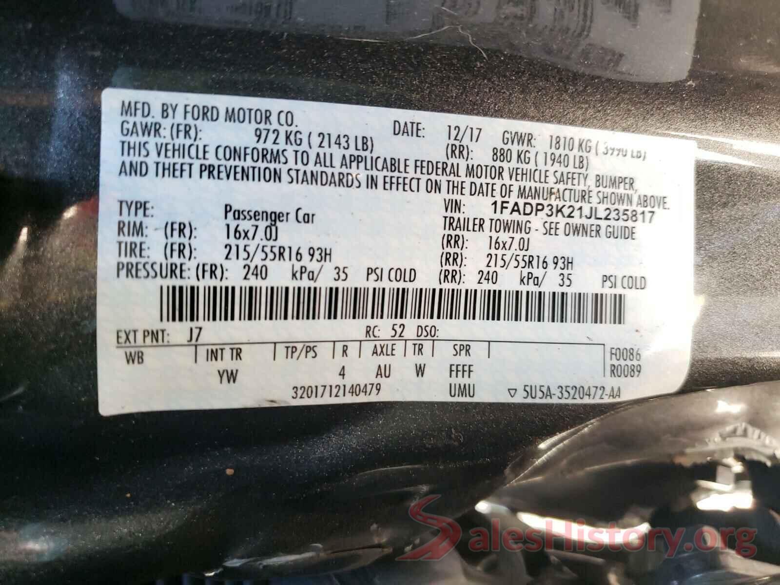 1FADP3K21JL235817 2018 FORD FOCUS