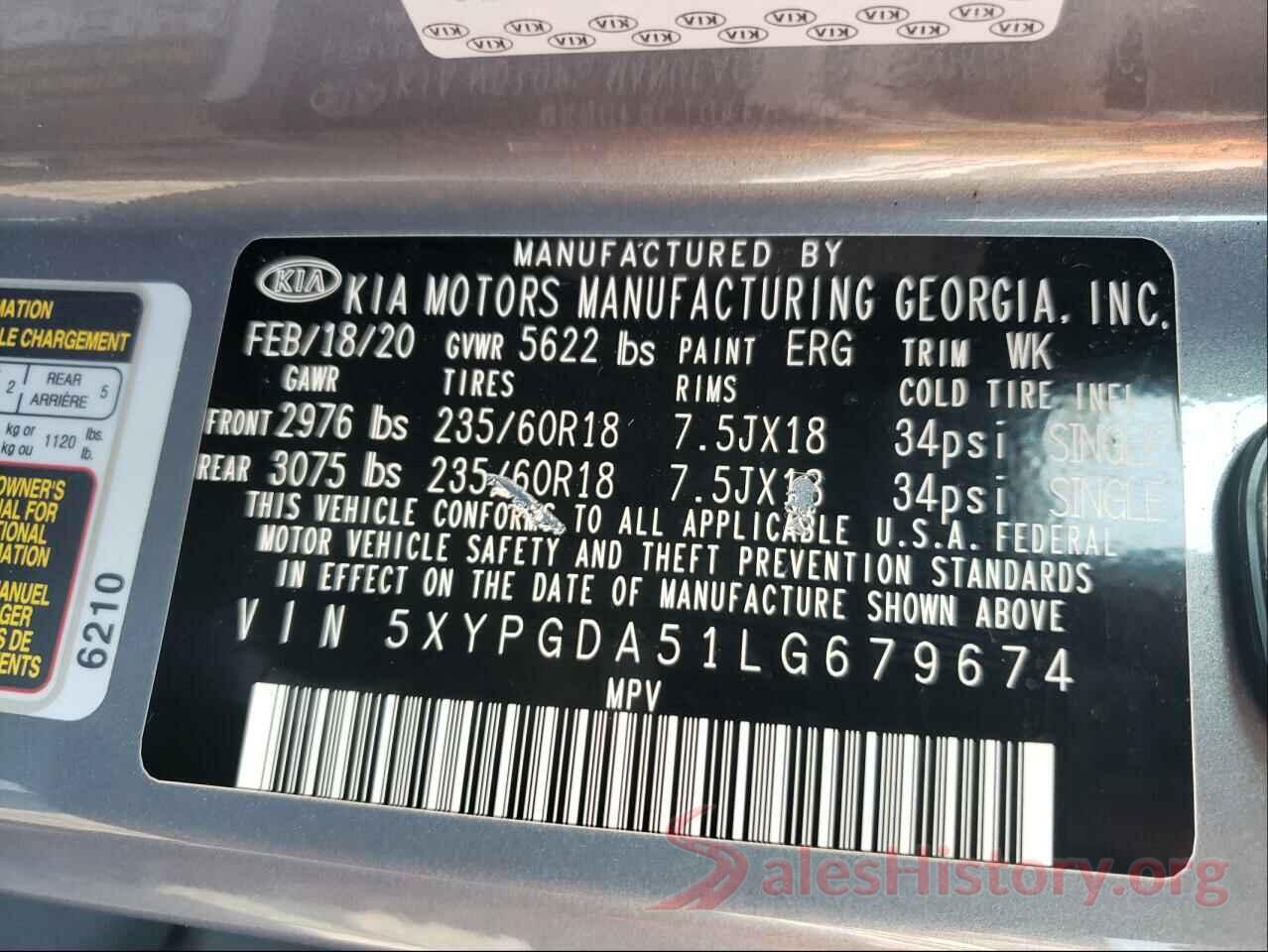 5XYPGDA51LG679674 2020 KIA SORENTO