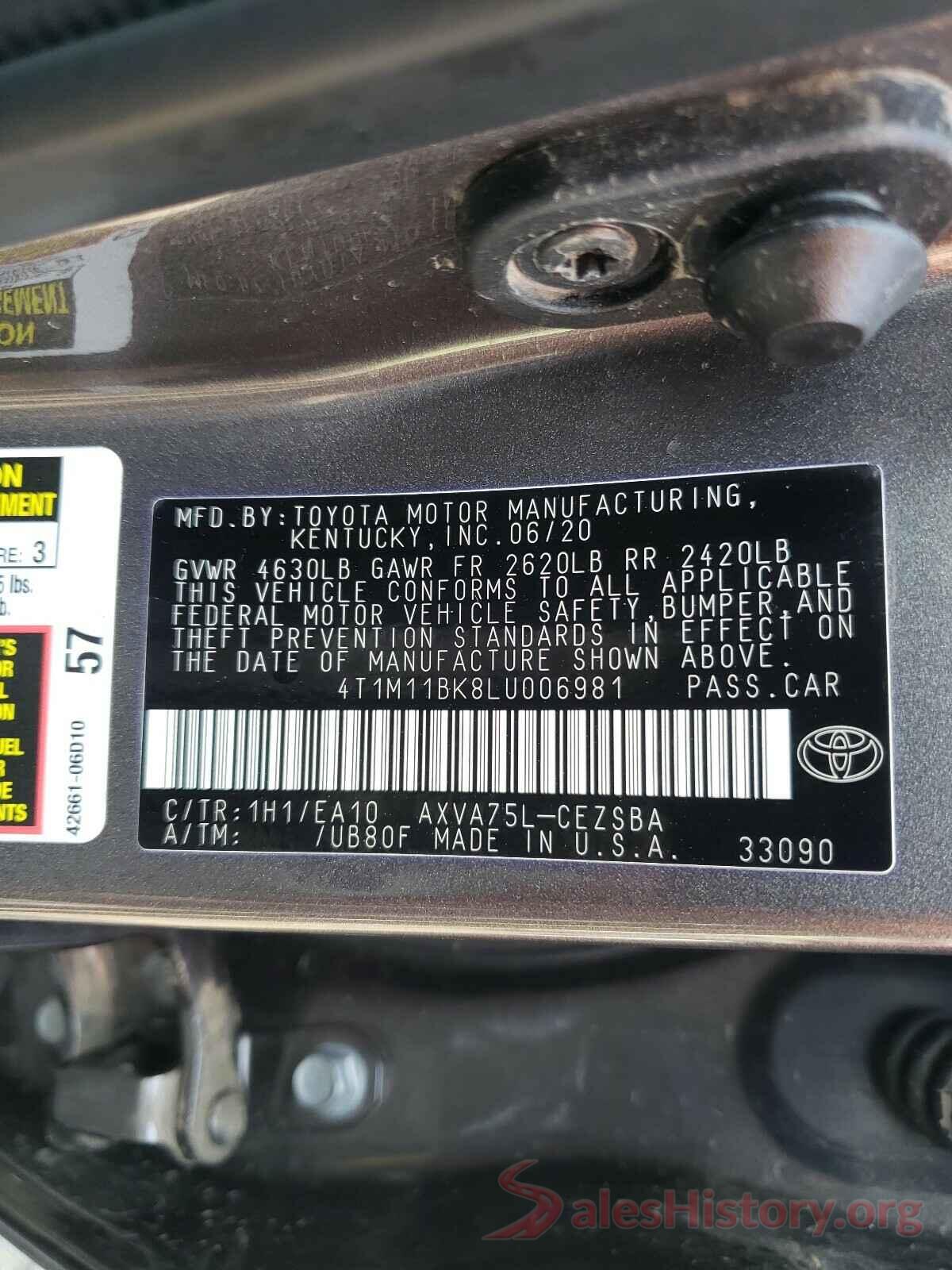 4T1M11BK8LU006981 2020 TOYOTA CAMRY