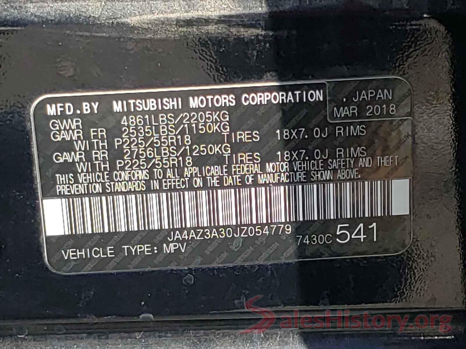 JA4AZ3A30JZ054779 2018 MITSUBISHI OUTLANDER