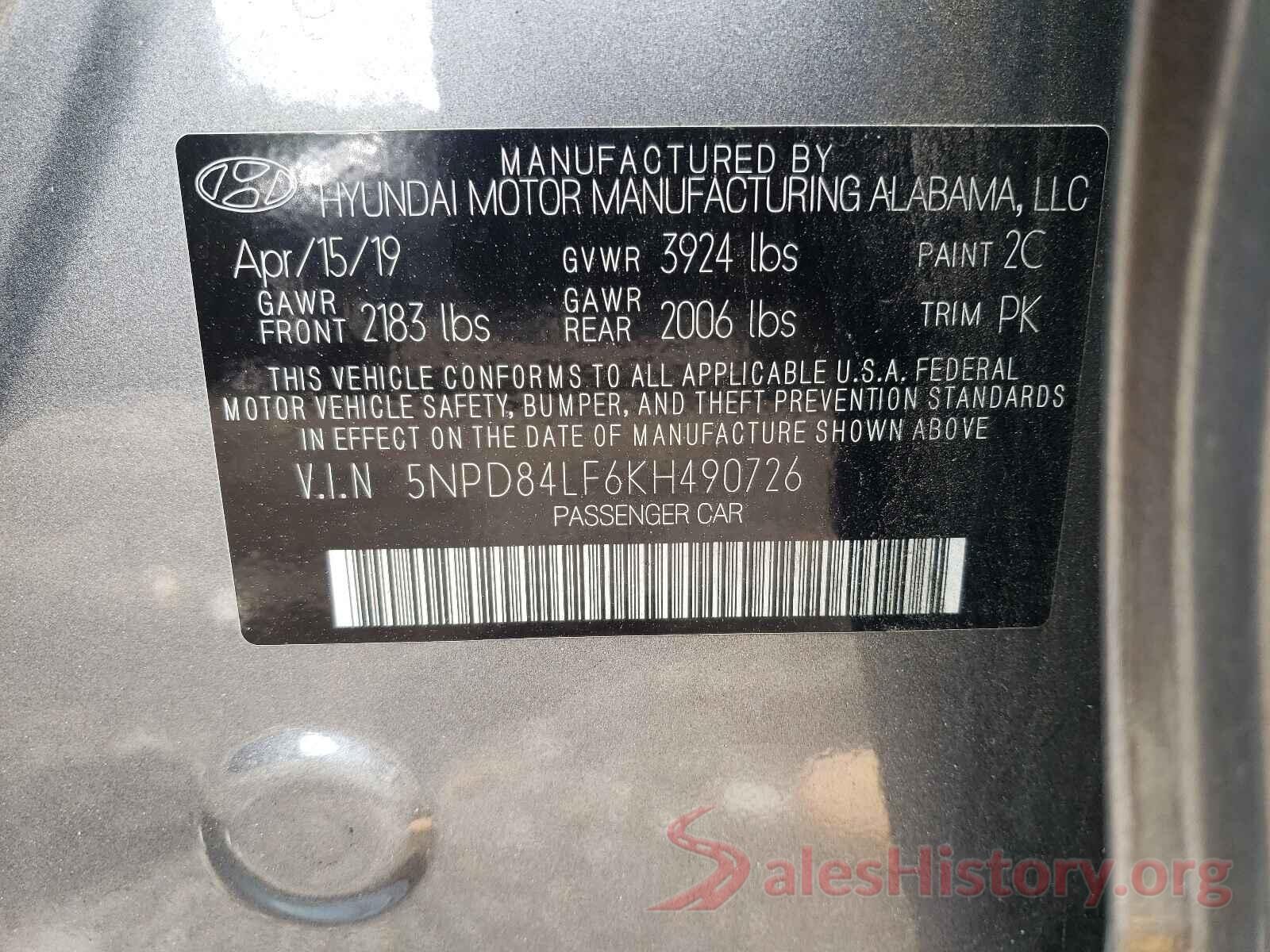 5NPD84LF6KH490726 2019 HYUNDAI ELANTRA